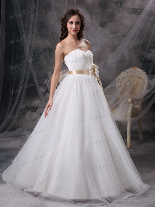 wholesale pretty a-line strapless floor-length taffeta and organza hand made flower wedding dress