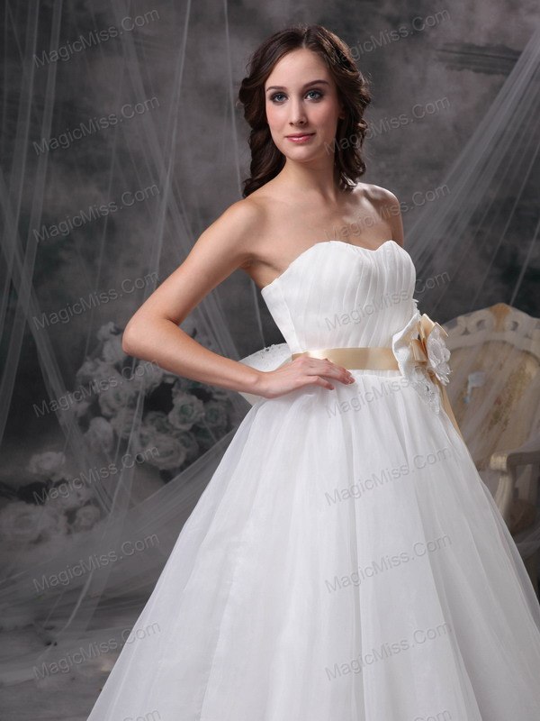 wholesale pretty a-line strapless floor-length taffeta and organza hand made flower wedding dress