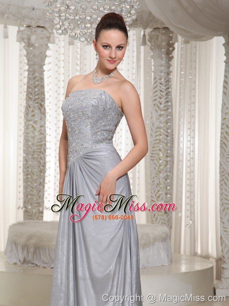 wholesale column strapless appliques and beading floor-length grey prom dress for party