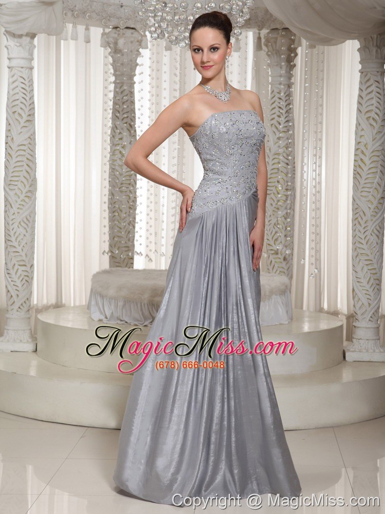 wholesale column strapless appliques and beading floor-length grey prom dress for party