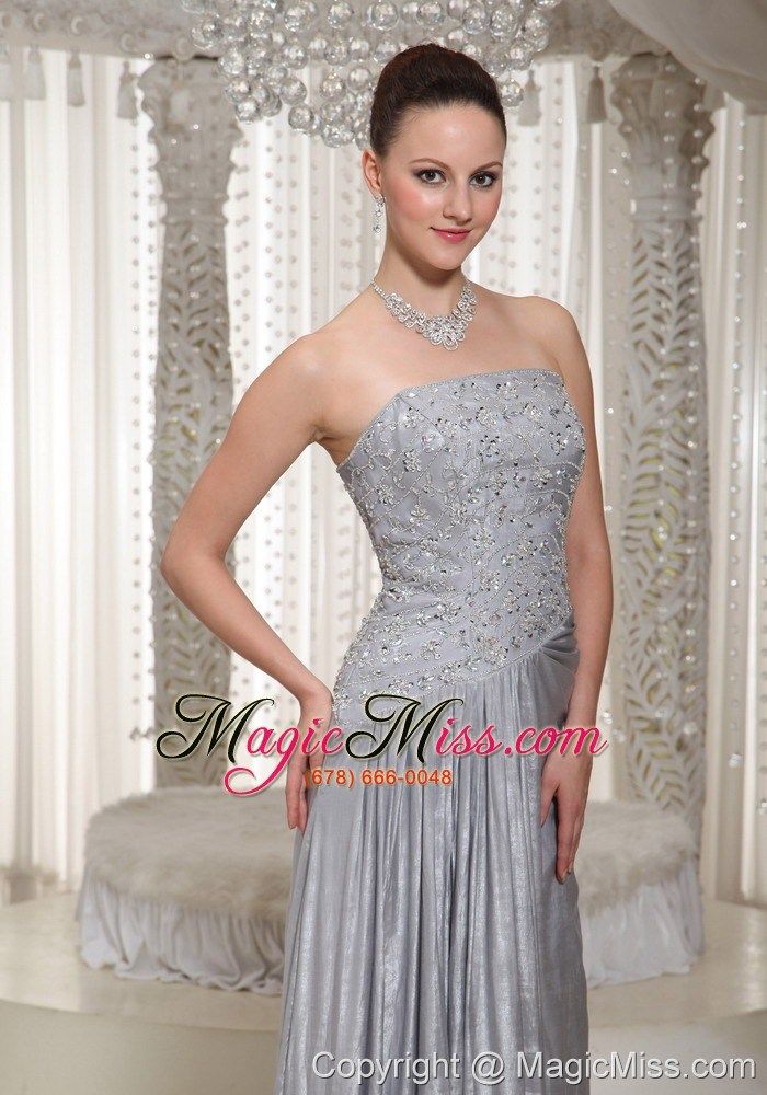 wholesale column strapless appliques and beading floor-length grey prom dress for party