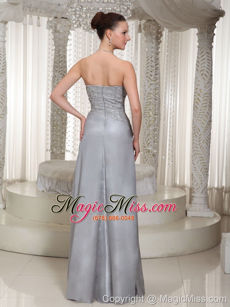 wholesale column strapless appliques and beading floor-length grey prom dress for party