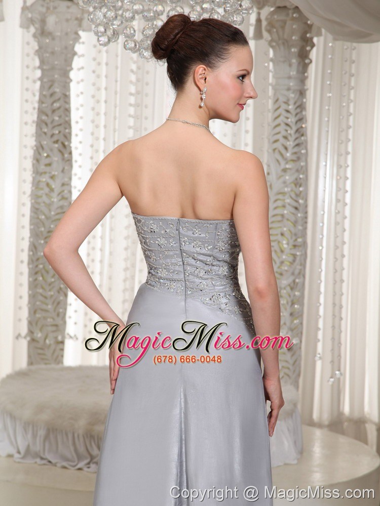 wholesale column strapless appliques and beading floor-length grey prom dress for party