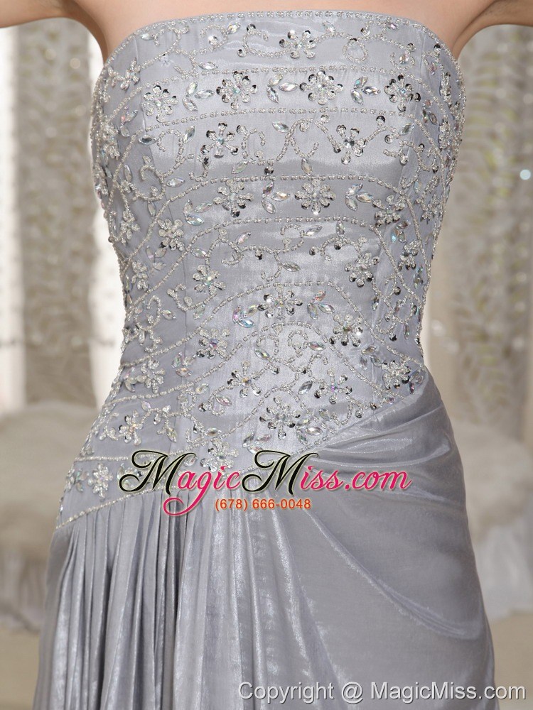 wholesale column strapless appliques and beading floor-length grey prom dress for party