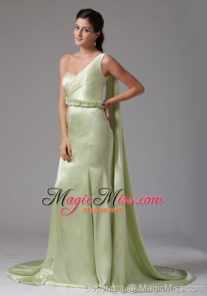 wholesale stylish yellow green one shoulder 2013 prom celebirty dress with appliques watteau train in groton connecticut