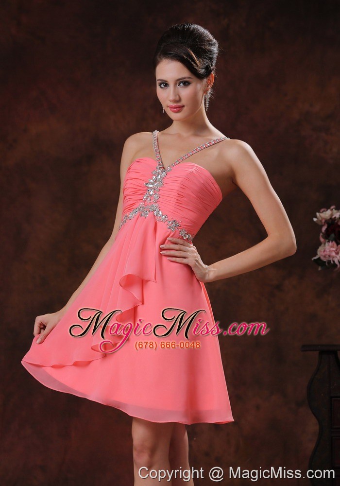 wholesale v-neck zipper-up watermelon short prom dress with beaded decorate in marana arizona