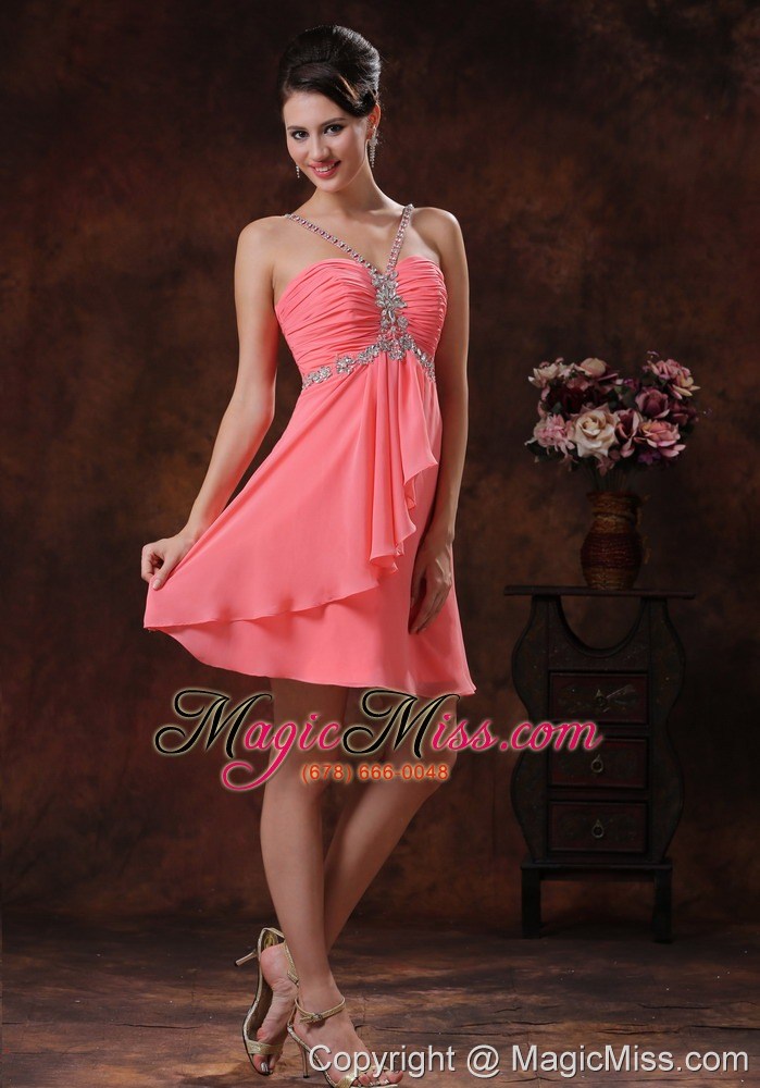 wholesale v-neck zipper-up watermelon short prom dress with beaded decorate in marana arizona