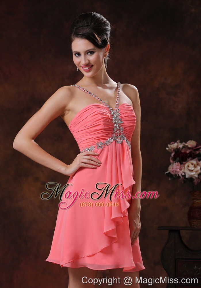 wholesale v-neck zipper-up watermelon short prom dress with beaded decorate in marana arizona