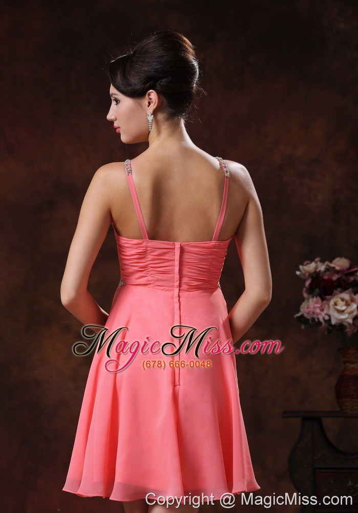 wholesale v-neck zipper-up watermelon short prom dress with beaded decorate in marana arizona