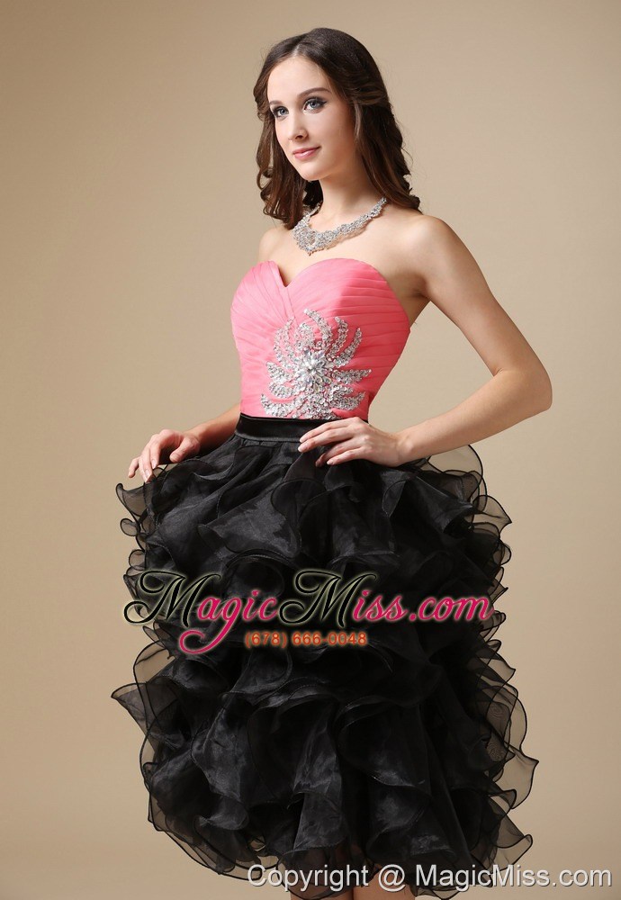 wholesale custom made watermelon red and black evening dress column sweetheart organza beading tea-length