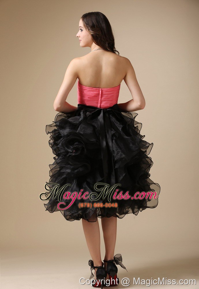 wholesale custom made watermelon red and black evening dress column sweetheart organza beading tea-length