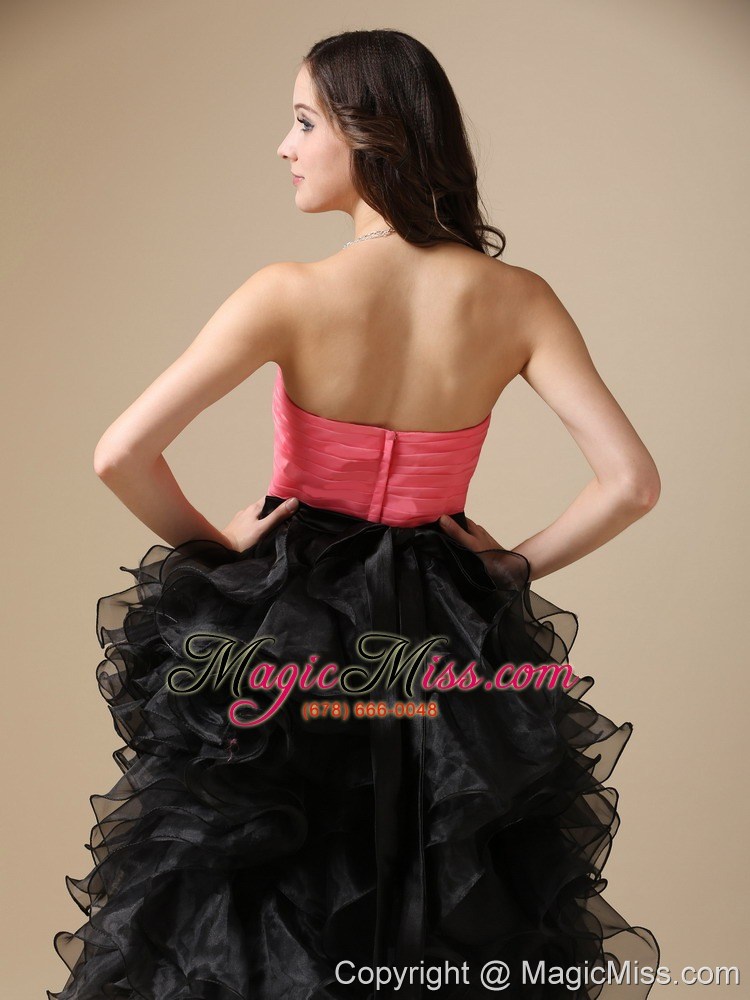 wholesale custom made watermelon red and black evening dress column sweetheart organza beading tea-length