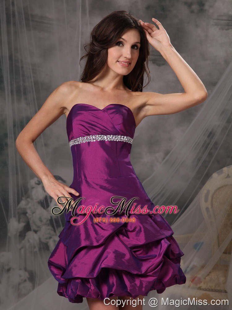 wholesale customize eggplant purple cocktail dress a-line sweetheart taffeta beading mini-length