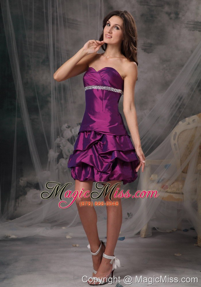 wholesale customize eggplant purple cocktail dress a-line sweetheart taffeta beading mini-length