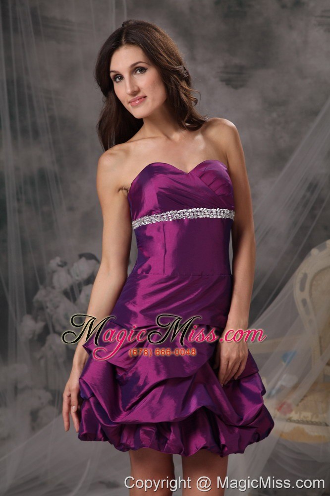 wholesale customize eggplant purple cocktail dress a-line sweetheart taffeta beading mini-length