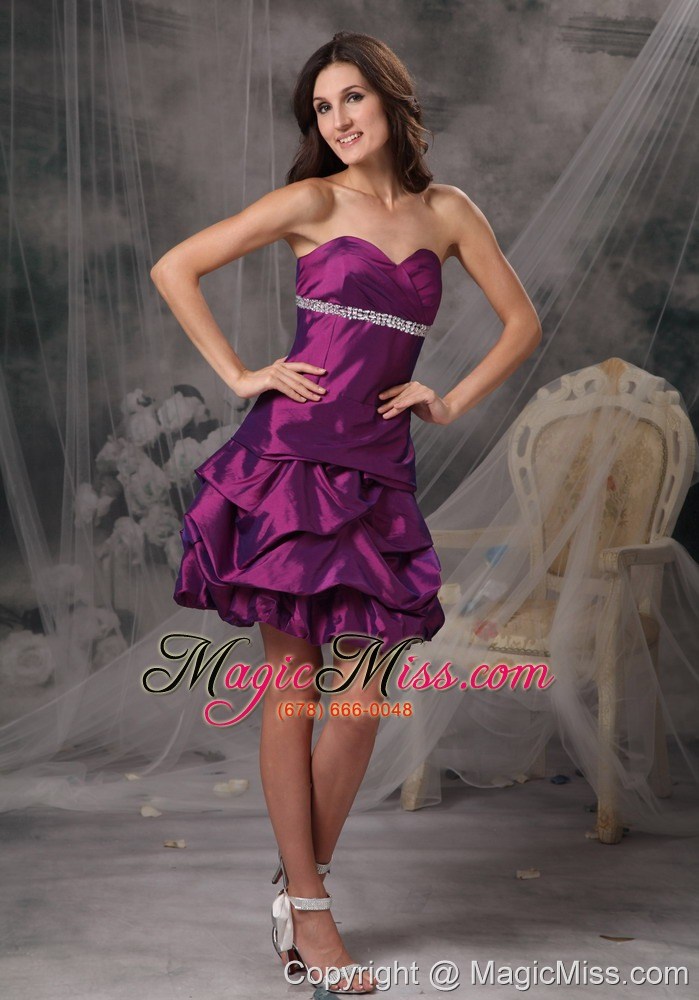 wholesale customize eggplant purple cocktail dress a-line sweetheart taffeta beading mini-length