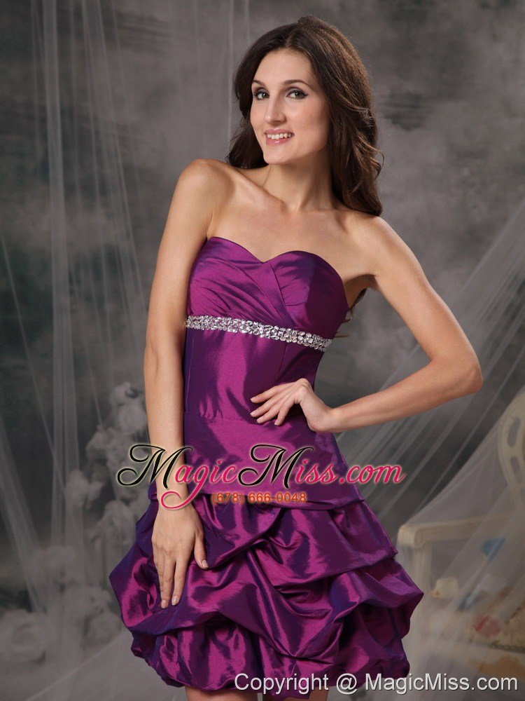 wholesale customize eggplant purple cocktail dress a-line sweetheart taffeta beading mini-length