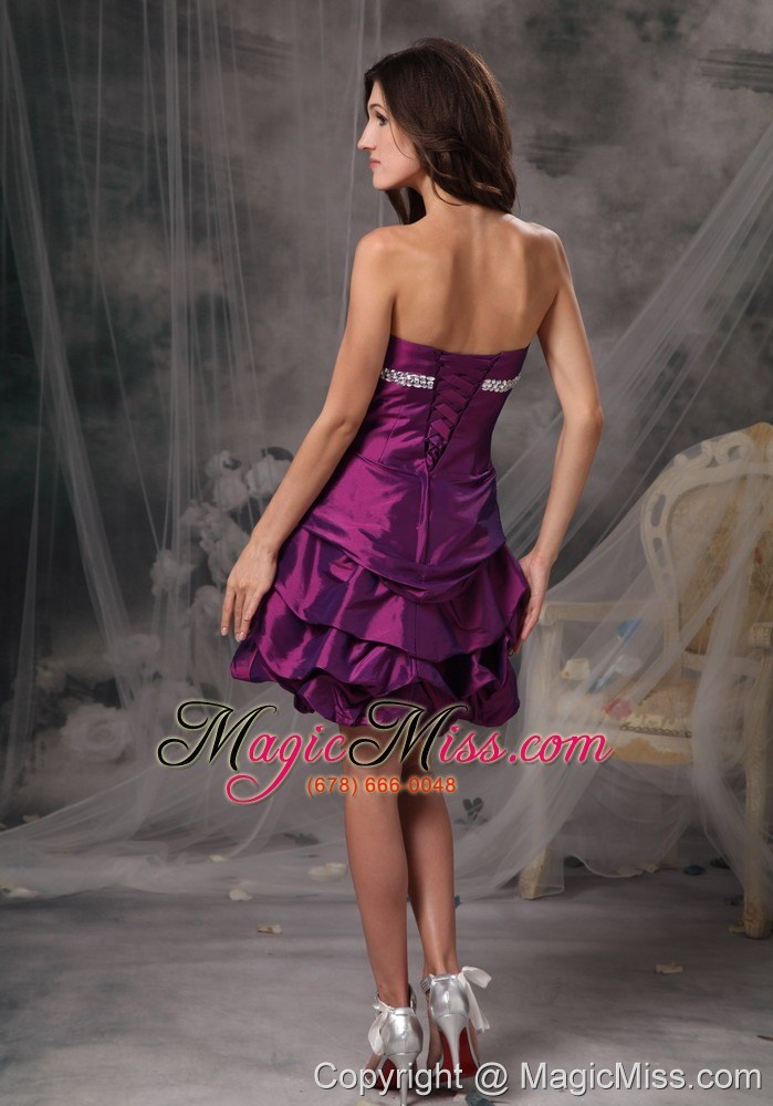 wholesale customize eggplant purple cocktail dress a-line sweetheart taffeta beading mini-length