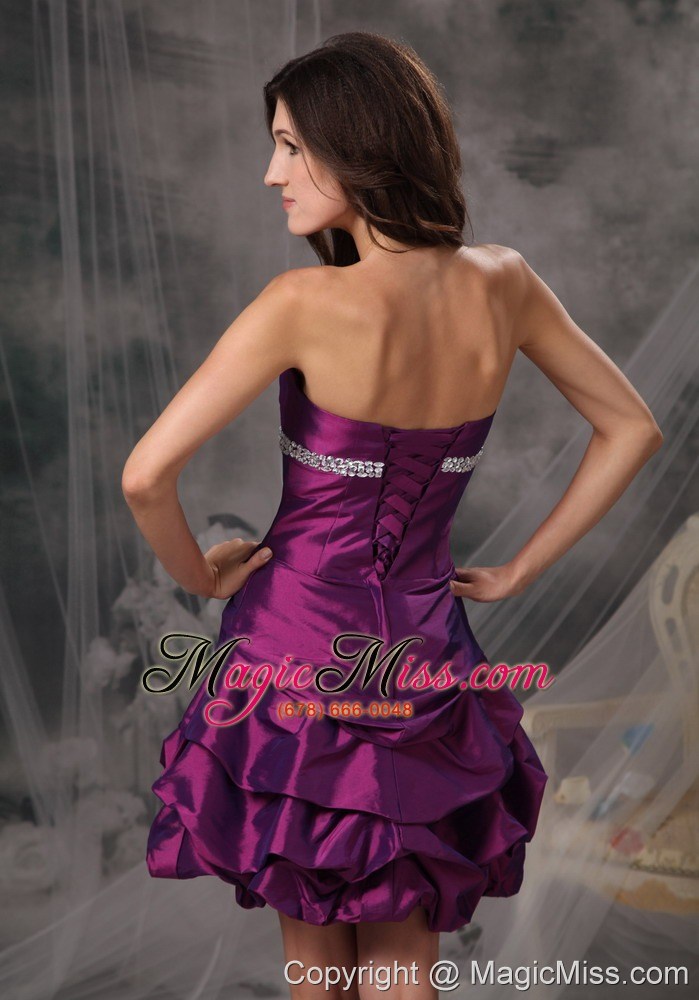 wholesale customize eggplant purple cocktail dress a-line sweetheart taffeta beading mini-length