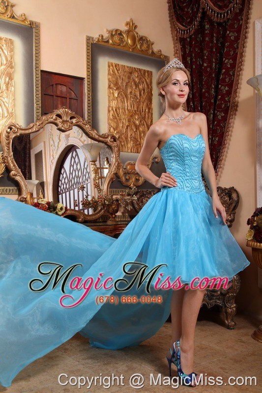 wholesale aqua blue a-line sweetheart high-low taffeta and organza beading prom dress