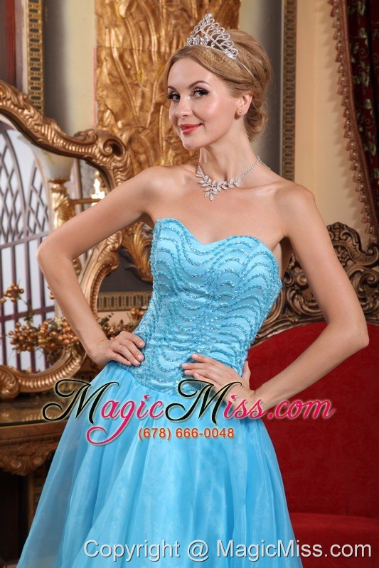 wholesale aqua blue a-line sweetheart high-low taffeta and organza beading prom dress