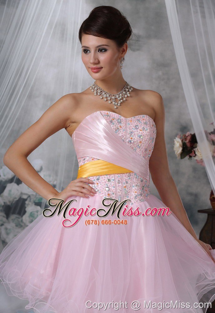 wholesale keokuk iowa beaded decorate up bodice baby pink mini-length prom / homecoming dress for 2013