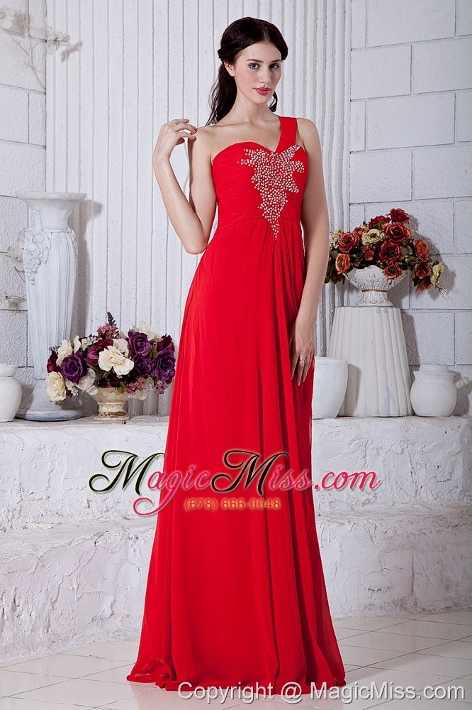 wholesale red empire one shoulder prom / evening dress chiffon beading floor-length