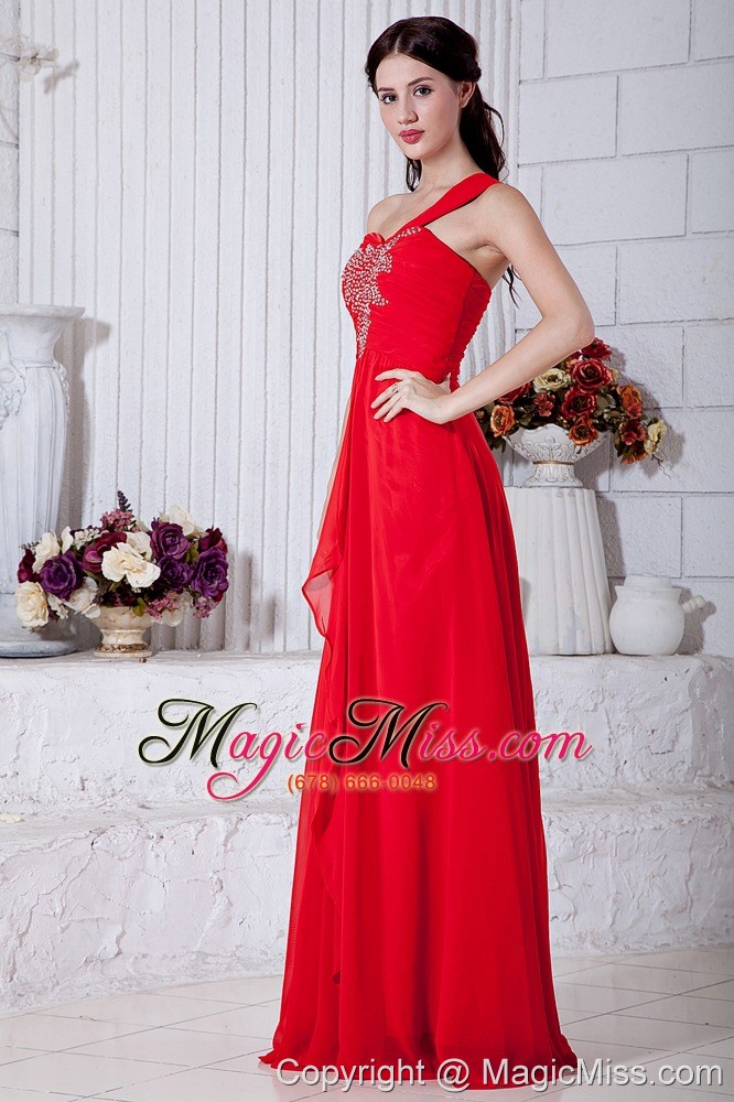 wholesale red empire one shoulder prom / evening dress chiffon beading floor-length