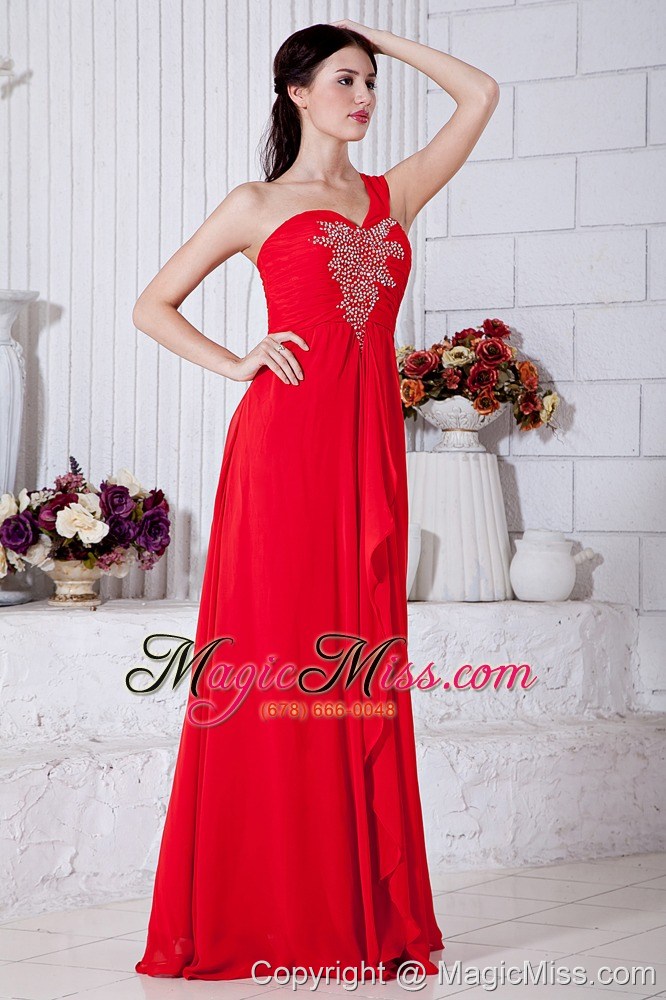 wholesale red empire one shoulder prom / evening dress chiffon beading floor-length