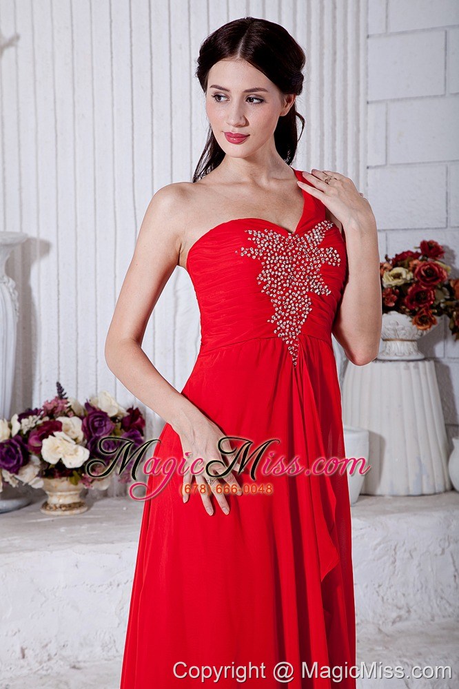 wholesale red empire one shoulder prom / evening dress chiffon beading floor-length