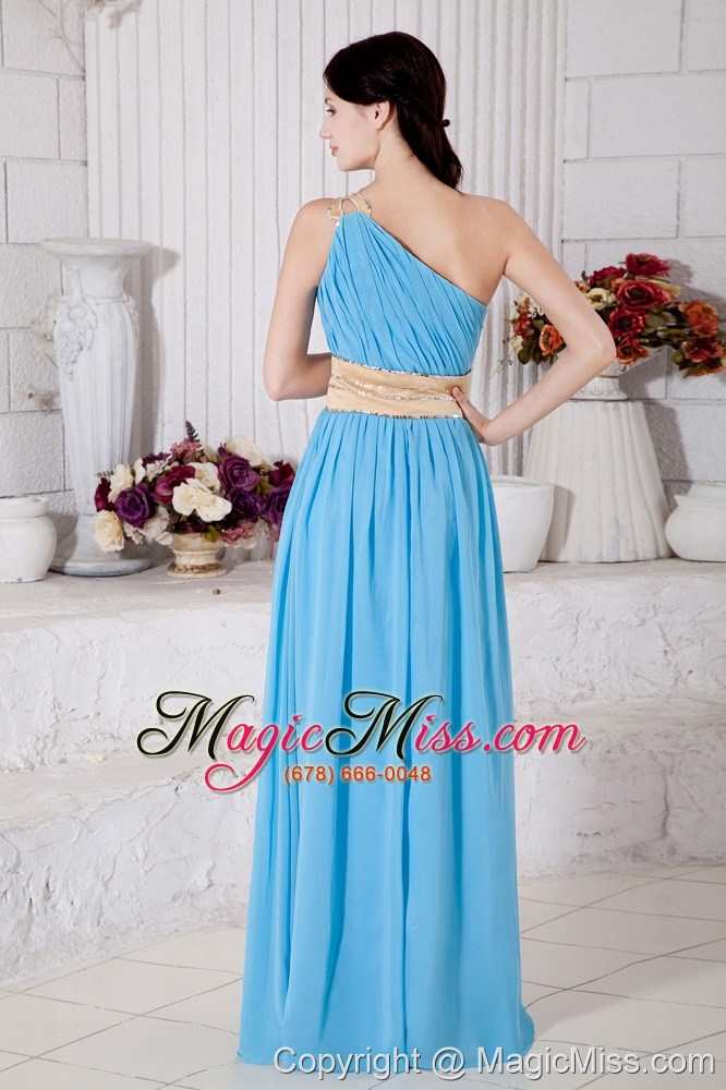 wholesale aqua blue empire one shoulder belt prom / evening dress floor-length chiffon