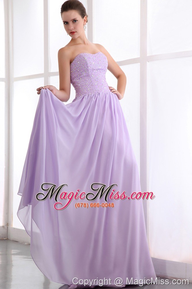 wholesale lavender empire strapless floor-length chiffon beading prom dress