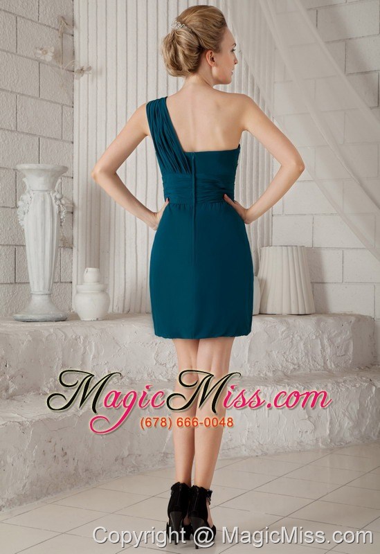 wholesale turquoise column one shoulder mini-length chiffon prom dress