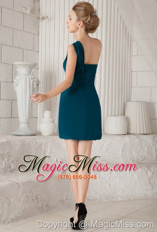 wholesale turquoise column one shoulder mini-length chiffon prom dress