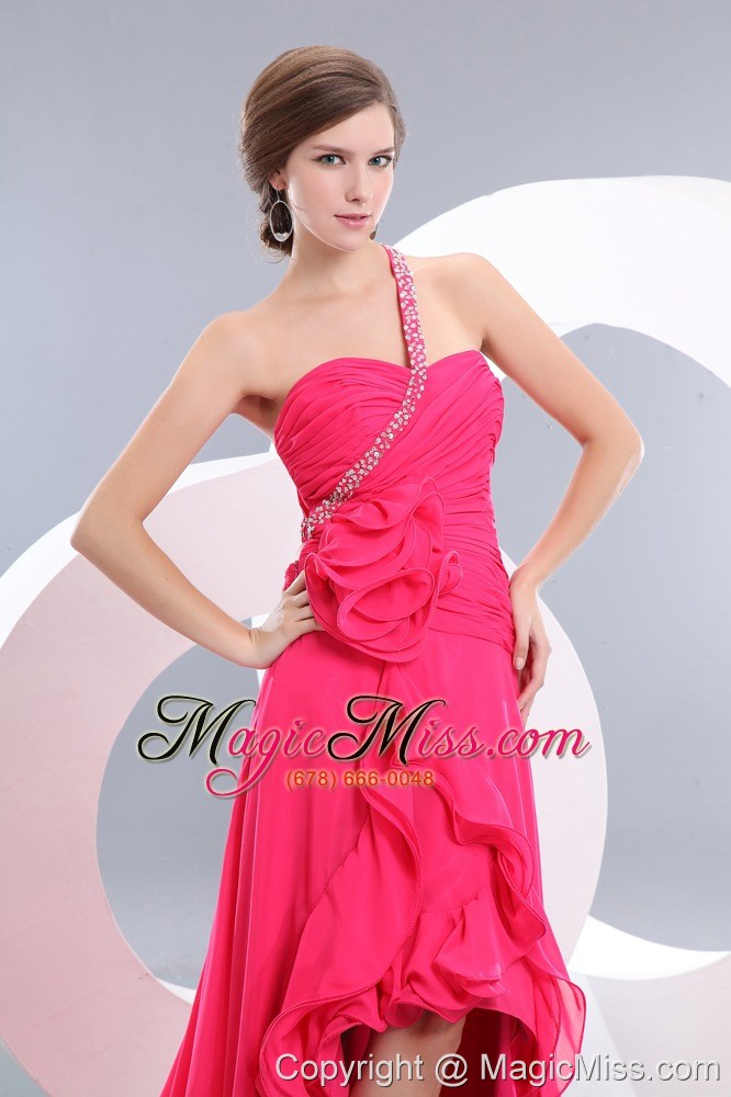 wholesale sexy hot pink empire high-low prom dress one shoulder chiffon beading