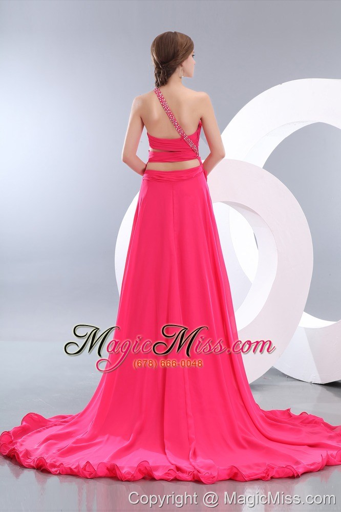 wholesale sexy hot pink empire high-low prom dress one shoulder chiffon beading