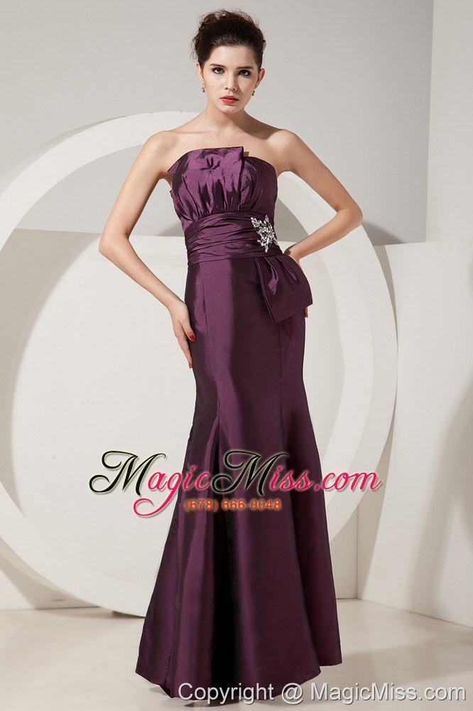 wholesale unique dark purple trumpet prom dress strapless satin beading floor-length