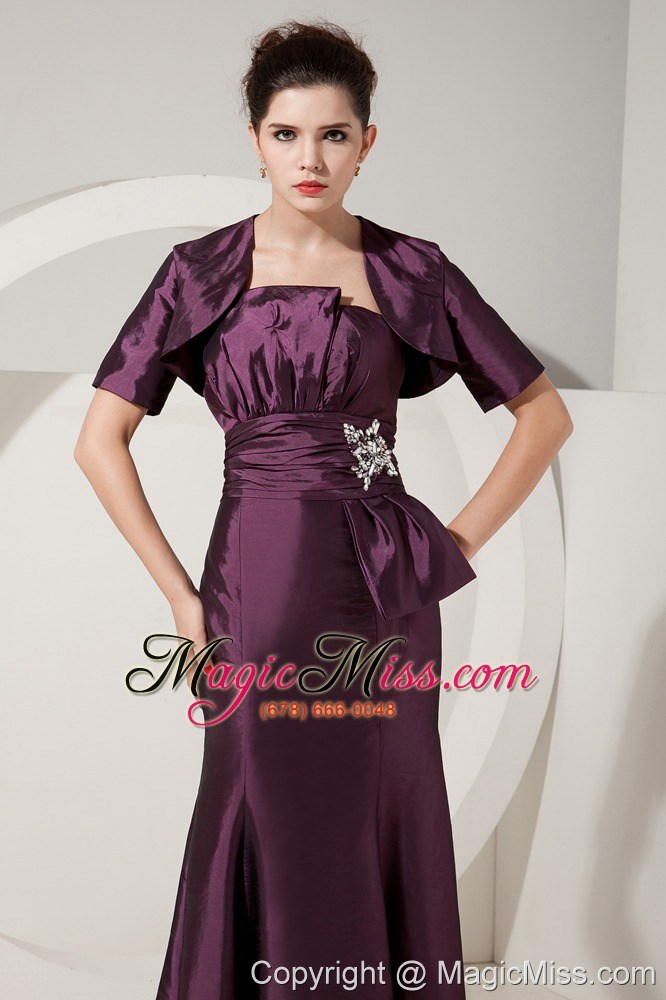 wholesale unique dark purple trumpet prom dress strapless satin beading floor-length