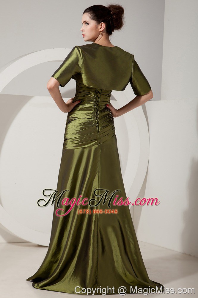 wholesale gorgeous olive green prom dress column / sheath sweetheart beading and ruch brush train satin