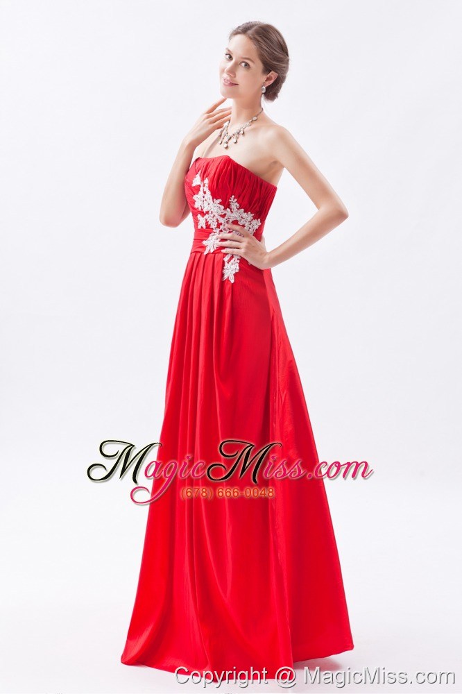 wholesale red column / sheath strapless prom dress taffeta appliques floor-length