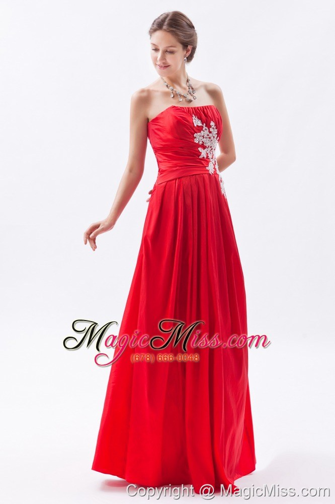 wholesale red column / sheath strapless prom dress taffeta appliques floor-length