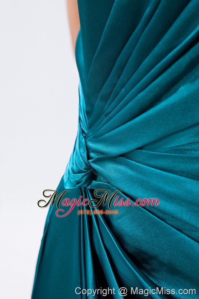 wholesale teal column / sheath one shoulder prom dress elastic woven satin beading and ruch floor-length