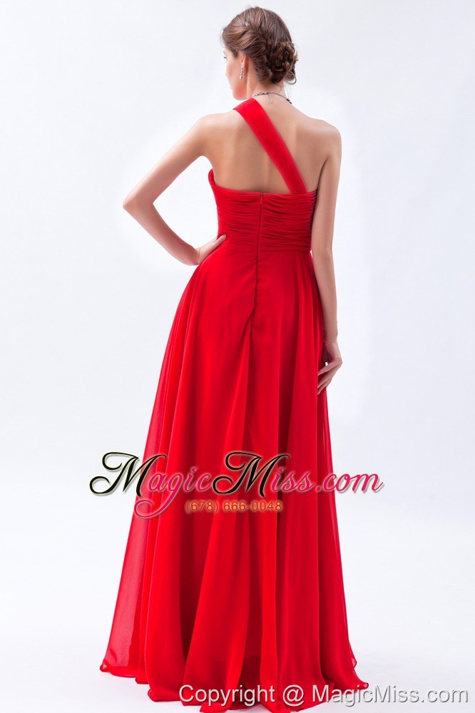 wholesale red empire one shoulder prom dress beading floor-length chiffon