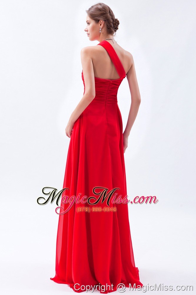 wholesale red empire one shoulder prom dress beading floor-length chiffon