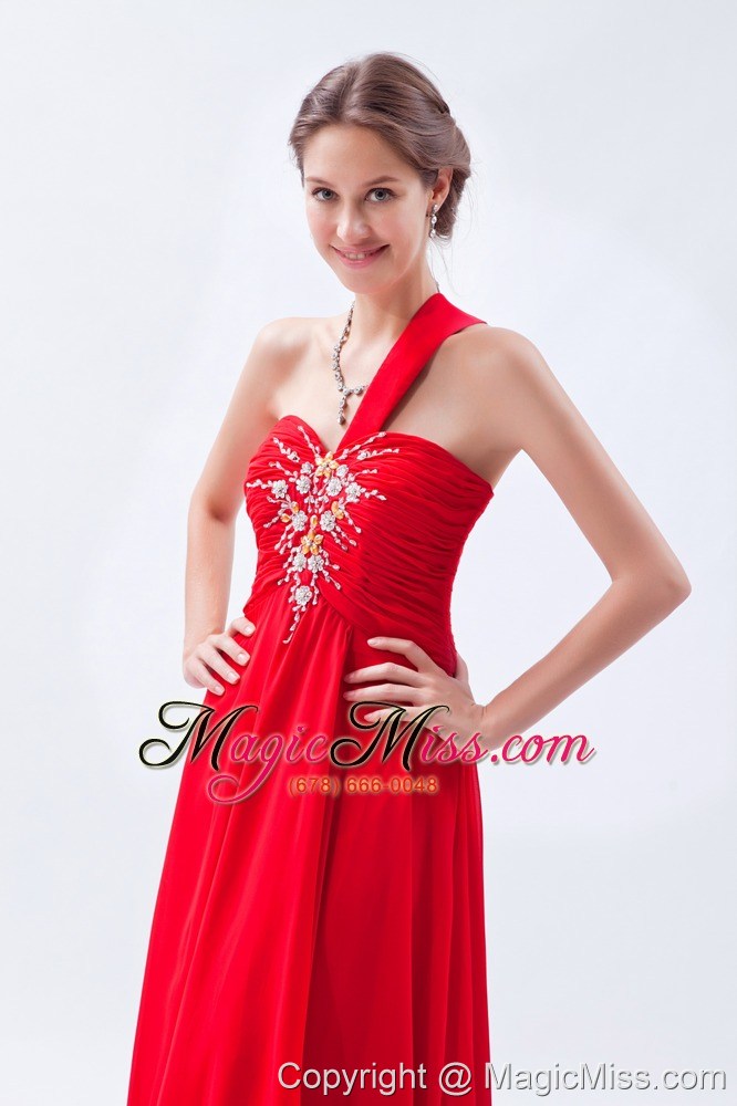 wholesale red empire one shoulder prom dress beading floor-length chiffon