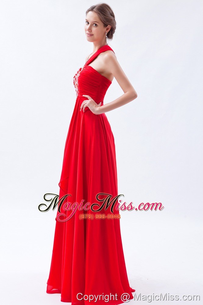 wholesale red empire one shoulder prom dress beading floor-length chiffon