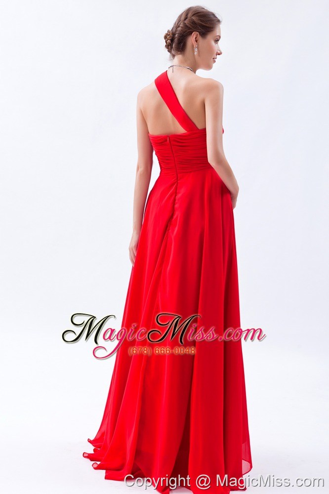 wholesale red empire one shoulder prom dress beading floor-length chiffon