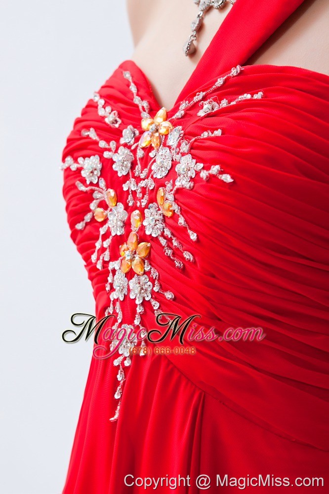 wholesale red empire one shoulder prom dress beading floor-length chiffon