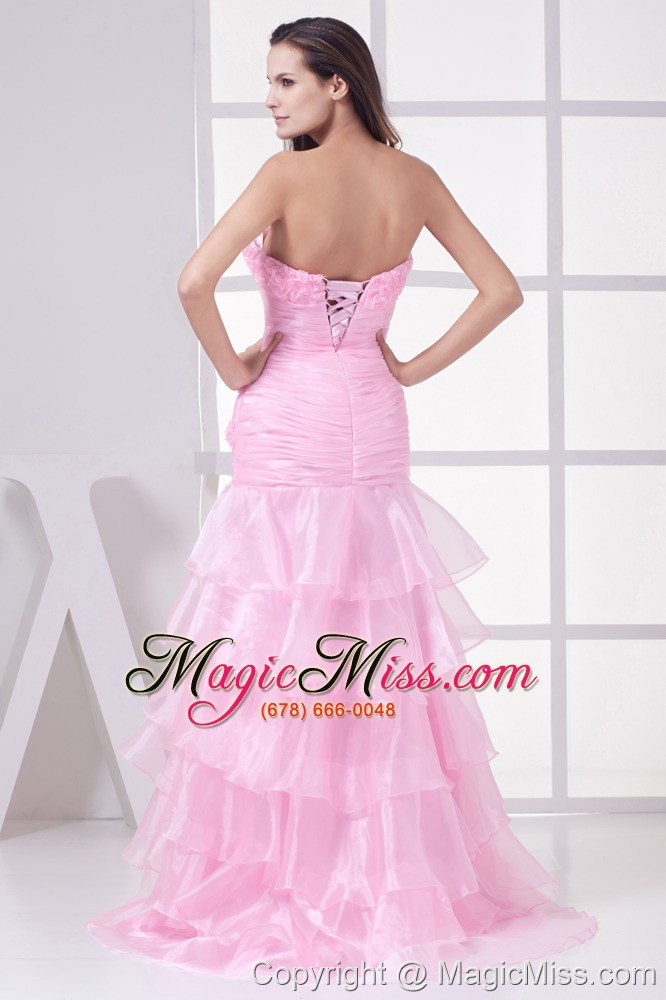 wholesale pink high slit sweetheart ruching and ruffles layers prom dress