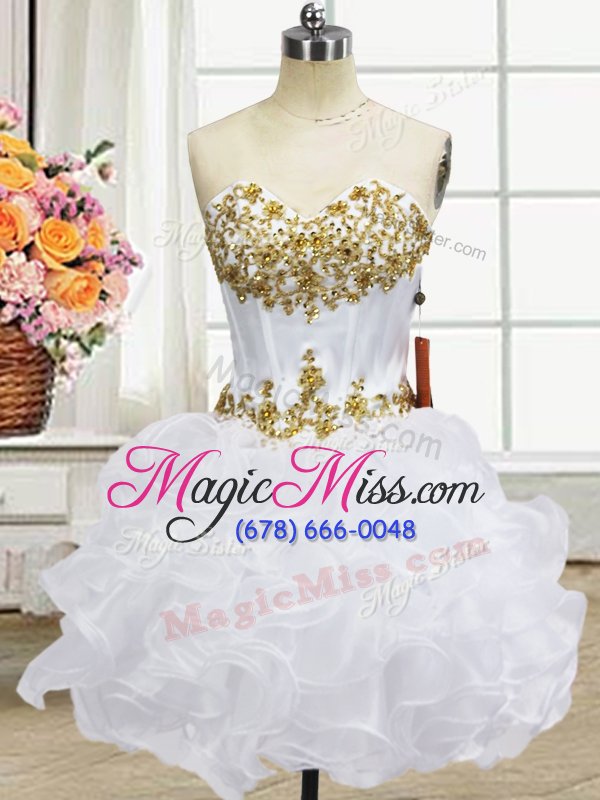 wholesale flare three piece organza sleeveless floor length quinceanera dress and beading and ruffled layers